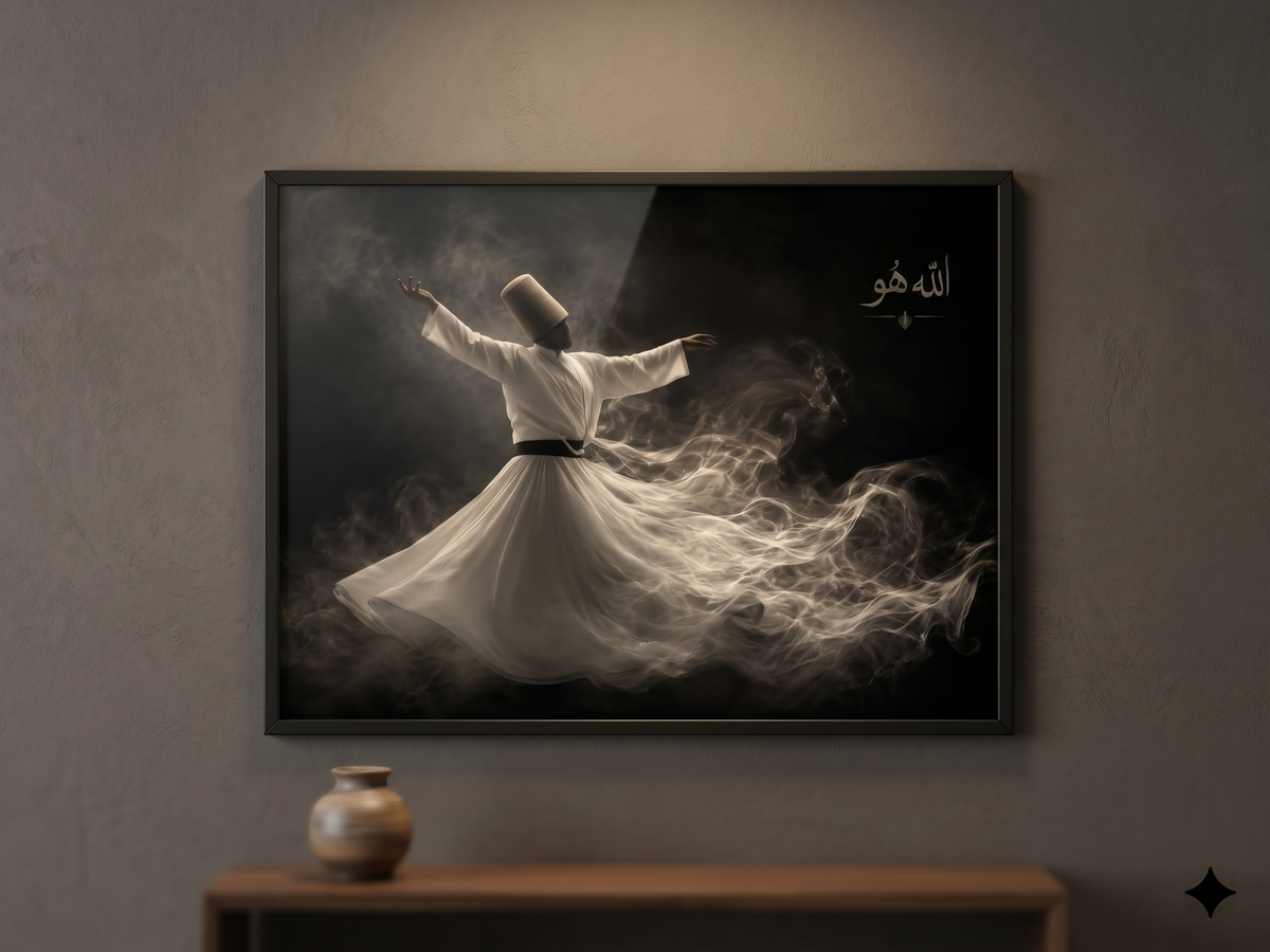 Allah Hu – Sufi Whirling Dervish Canvas Frame Art