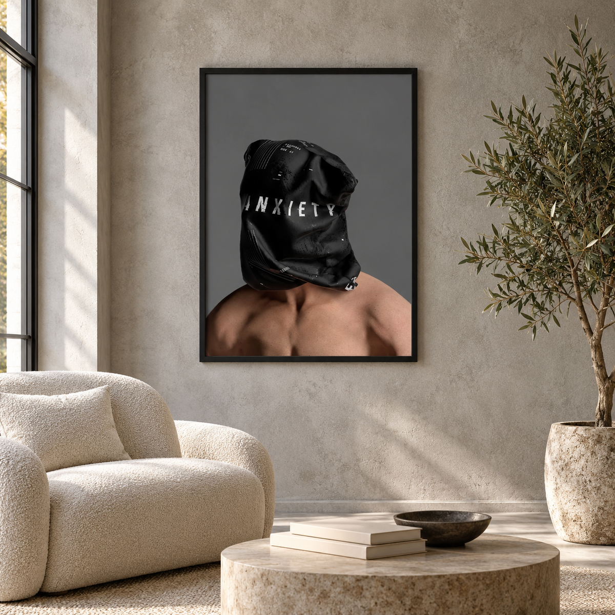 Anxiety — square premium interior mockup, complete full frame visible with safe margin