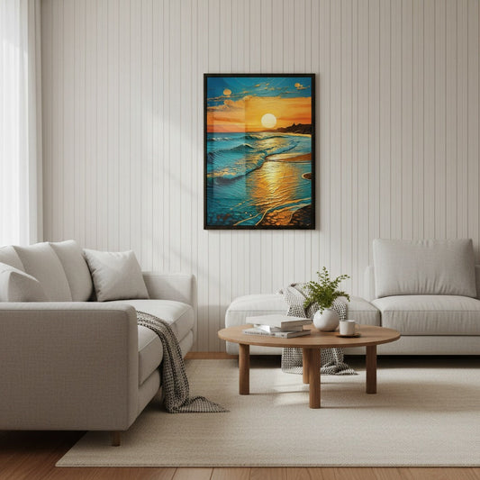 Golden Sunset Ocean Waves Canvas Wall Art