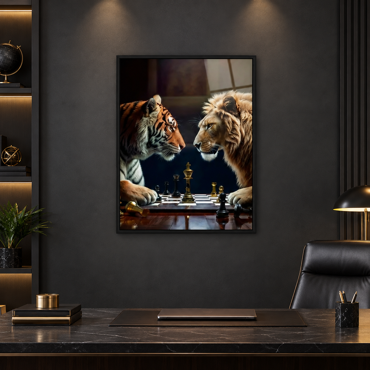 Lion vs Tiger Game of Beast square office mockup