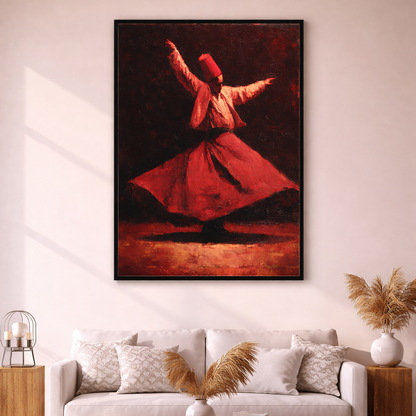 Whirling dervish in serene living room