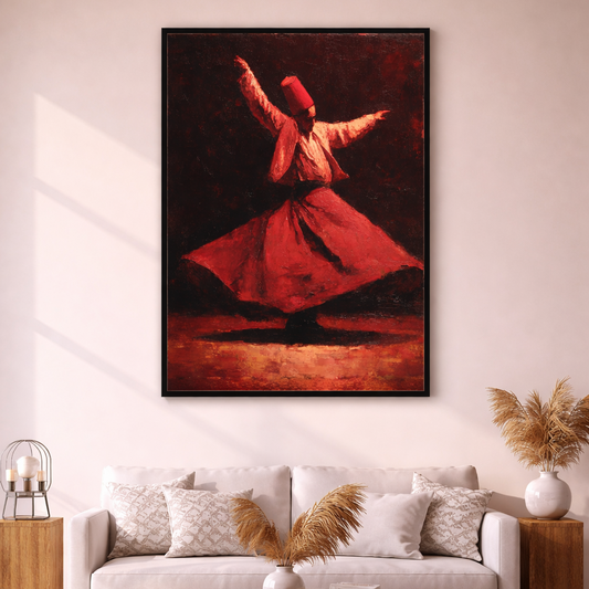 Whirling dervish in serene living room