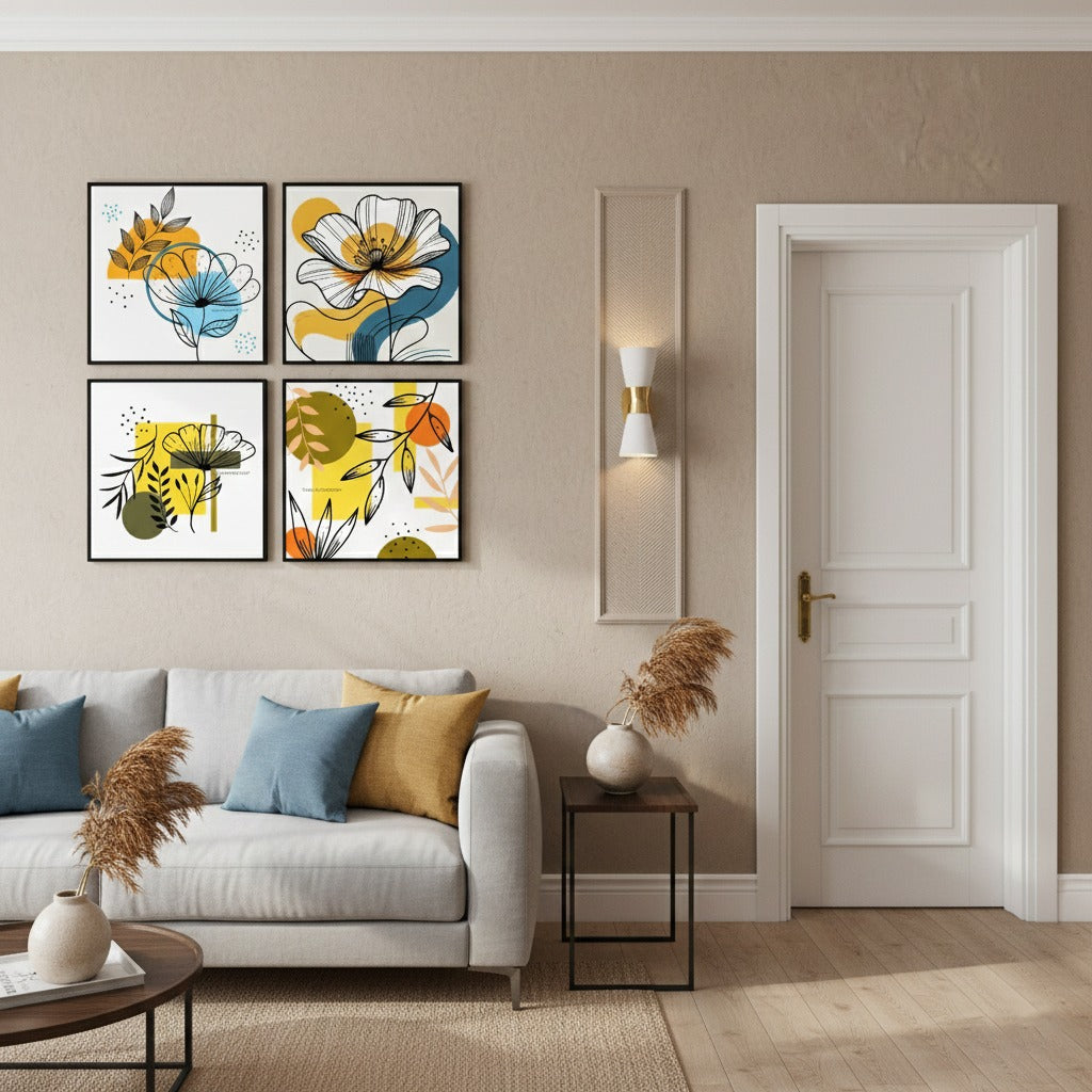 Abstract Colorful Floral Beauty (4panel) Wall Art