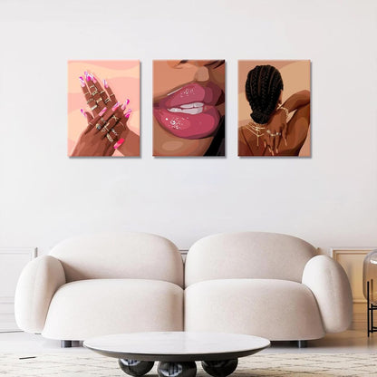 Black Girl Pink Wall Art Set of 3
