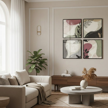 Abstract Green Black Color Lines (4 Panel) Wall Art