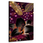 Golden & Black Flowers With Purple Background | Wall Art