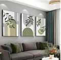 Sage green leaves and olive geometric Abstract (3panel) | Wall Art