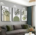 Sage green leaves and olive geometric Abstract (3panel) | Wall Art