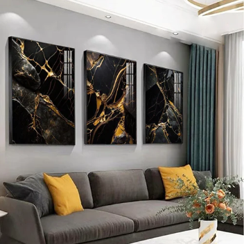 Black and Gold Marble Abstract  (3panel) | Wall Art