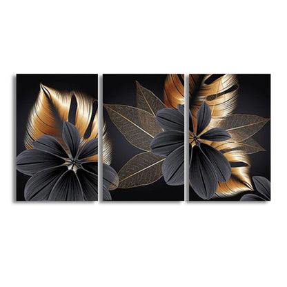Black Gold Tropical Leaf Canvas Wall Art (3 Panel)