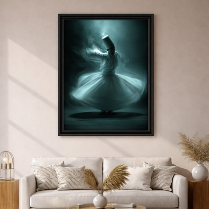 Whirling dervish in serene living room