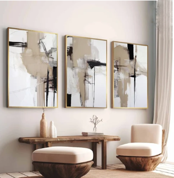 Wabi-Sabi Black and Beige Minimalist Abstract (3panel) | Wall Art