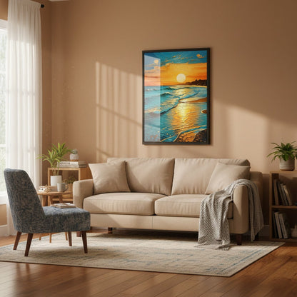 Golden Sunset Ocean Waves Canvas Wall Art