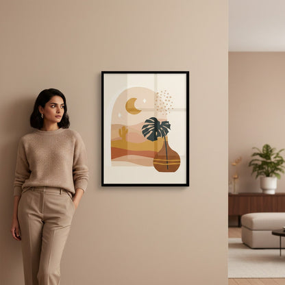 Cactus Desert Moon Abstract Canvas Frames | Wall Art