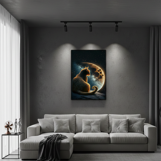 Golden Cat With Moon | Wall Art