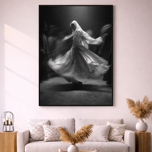 Whirling dervish in minimalist living room