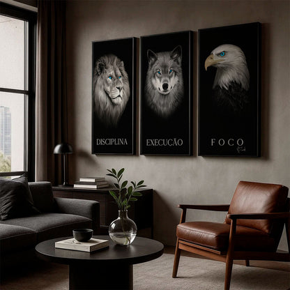Discipline. Execution. Focus. – Motivational Animal Wall Art Set