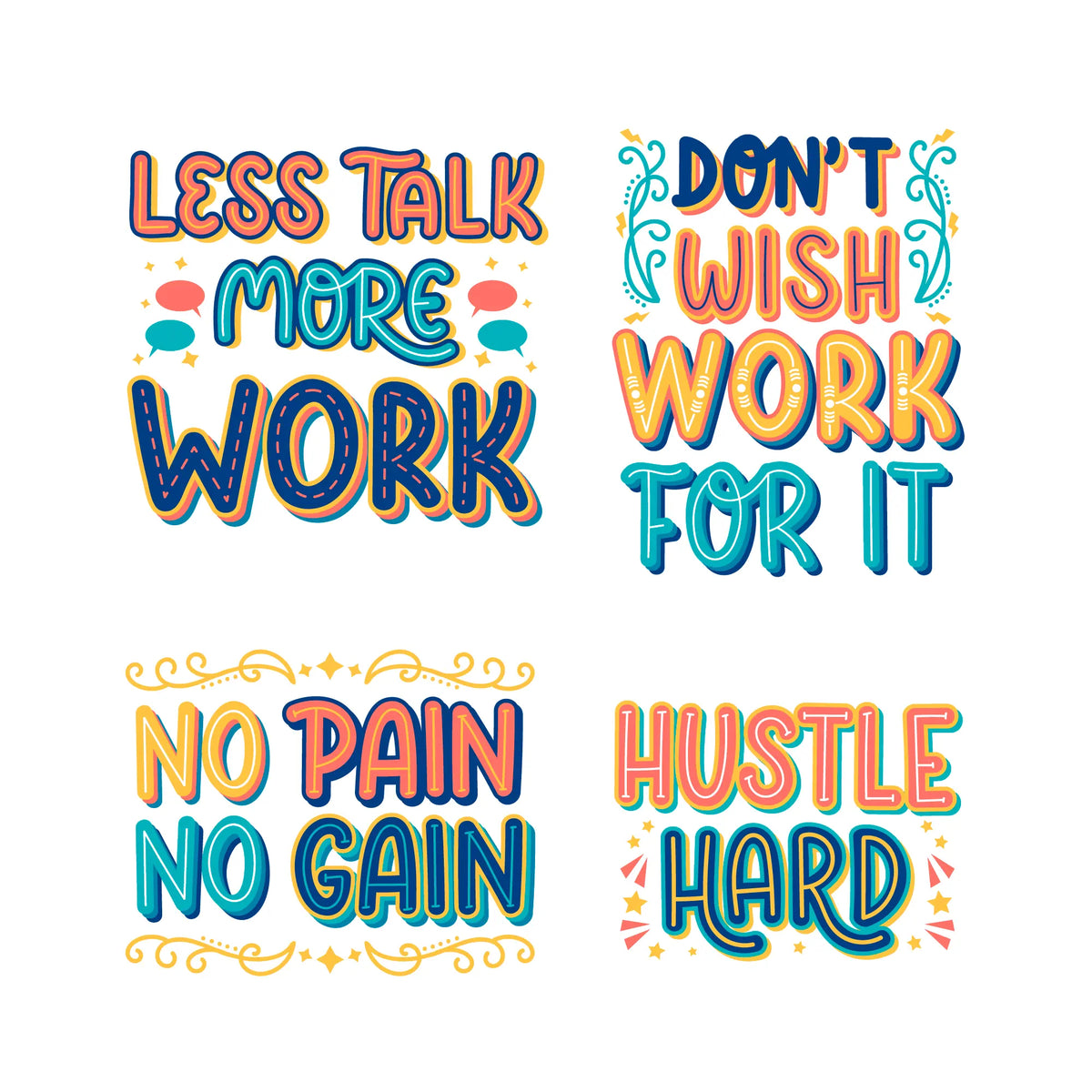 Office Motivation Vectors (4 Panel) Wall Art