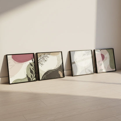 Abstract Green Black Color Lines (4 Panel) Wall Art