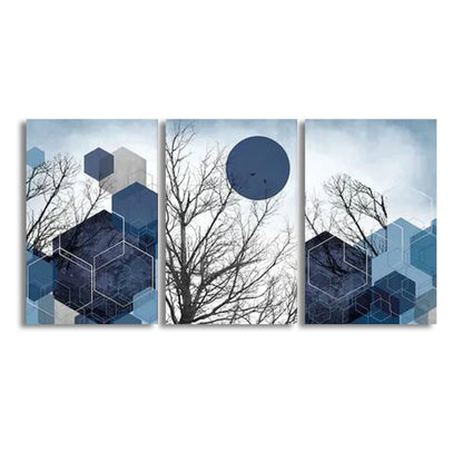 Navy Grey Silver Geometric Modern Canvas Wall Art