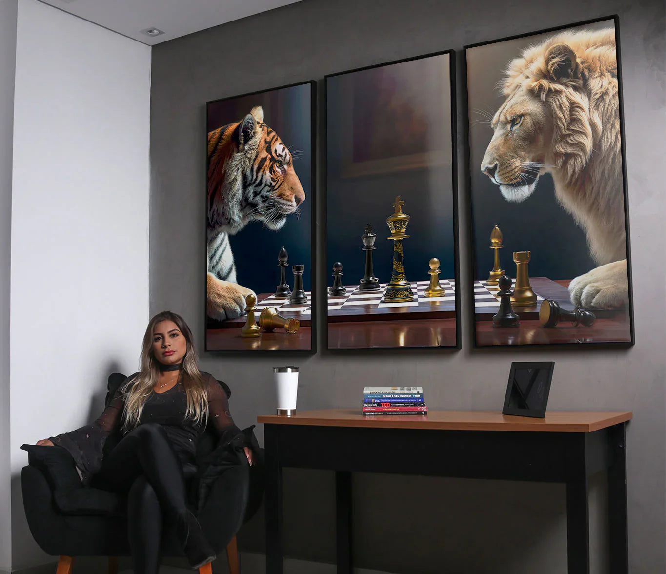 Game of Beast Lion vs Tiger Chess Wall Art
