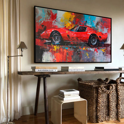 Scarlet Red Ferrari Abstract Painting Luxury Automotive Wall Art