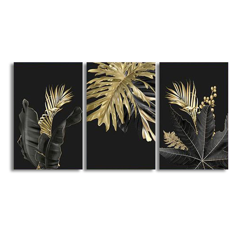 Golden Tropical Botany Luxury Nordic Bundle (3panel) | Wall Art