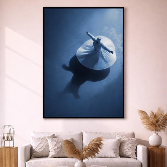 Whirling dervish in serene living room