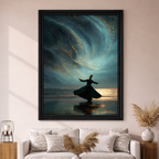 Whirling dervish in serene living room