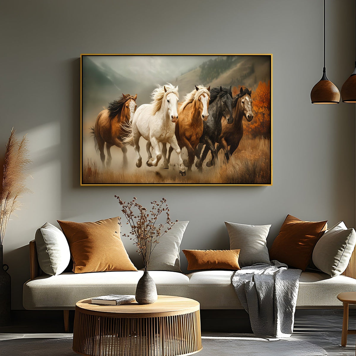 Thundering Freedom – Wild Horses Running in Autumn Canvas Print | Wall Art