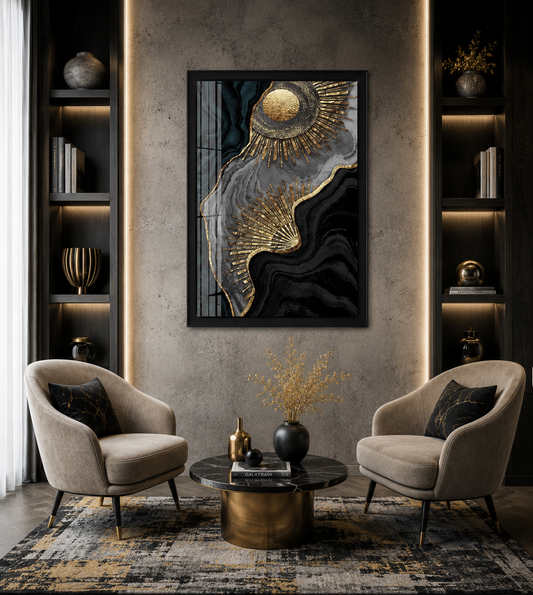 Golden Veins & Velvet Night Abstract | Wall Art