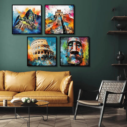 Famous Architecture Pyramid Great Wall & Coliseum (4Panel) Wall Art