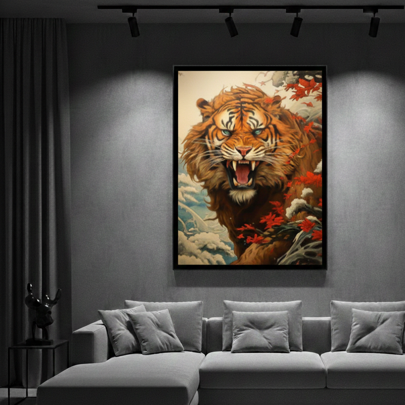 Tiger in the wild with flowers | Wall Art