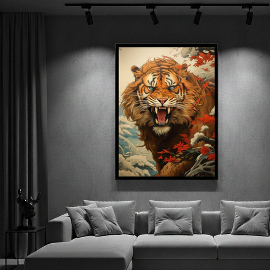 Tiger in the wild with flowers | Wall Art