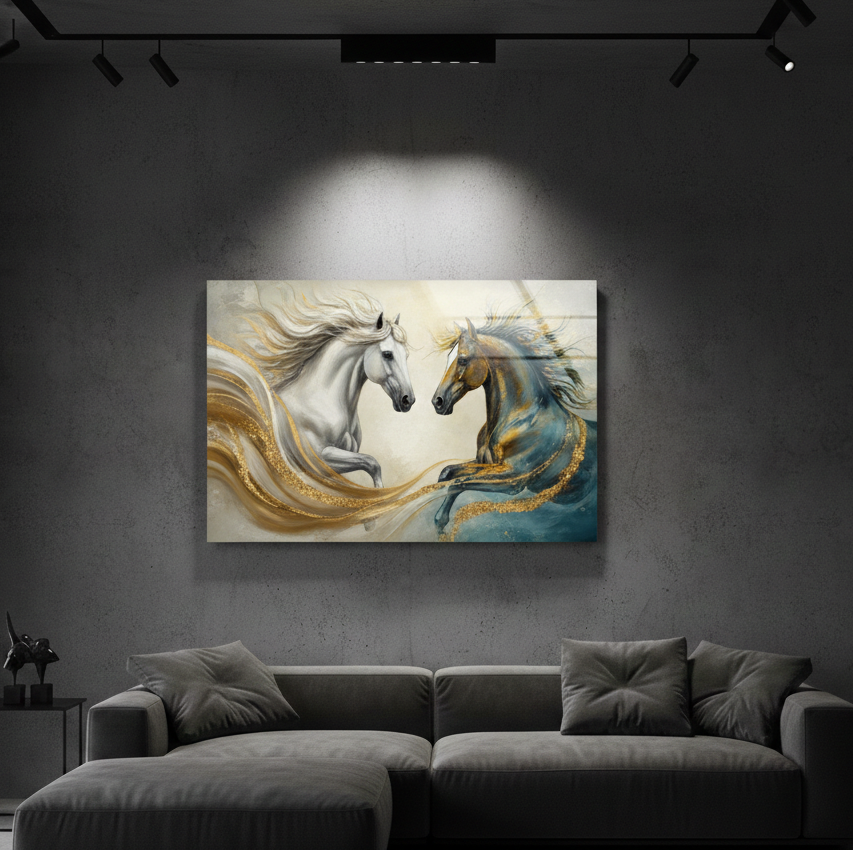 Majestic Gold Horses Wall Art – Luxury Abstract Equine | Wall Art