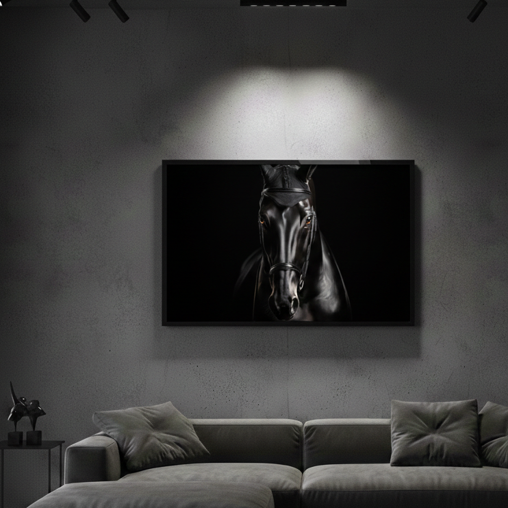 Noir Elegance – Black Horse Portrait Canvas Print | Wall Art
