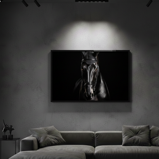 Noir Elegance – Black Horse Portrait Canvas Print | Wall Art