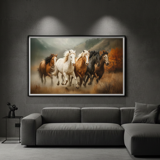 Thundering Freedom – Wild Horses Running in Autumn Canvas Print | Wall Art