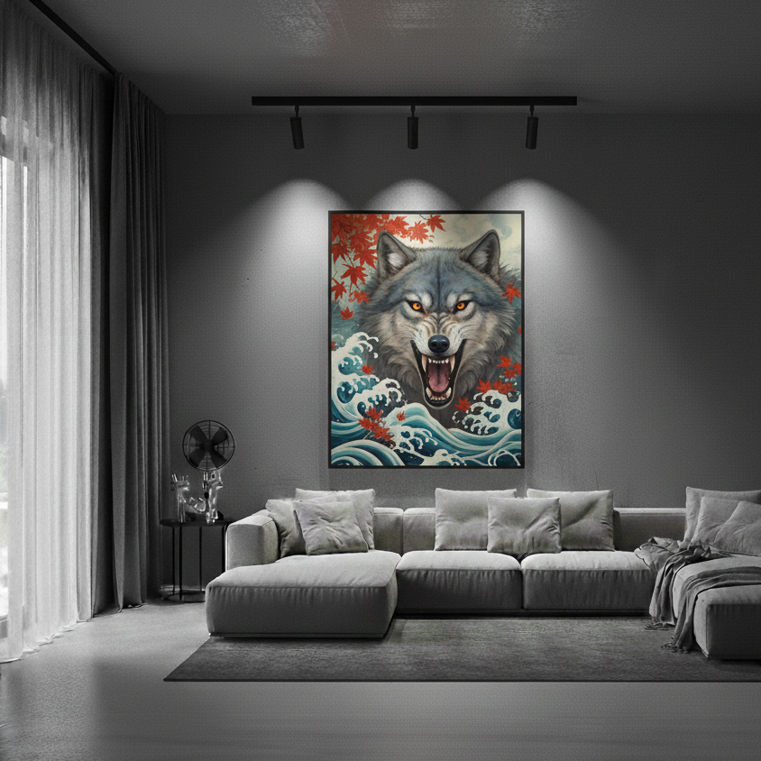 Premium White Wolf Canvas Frames Wall Art