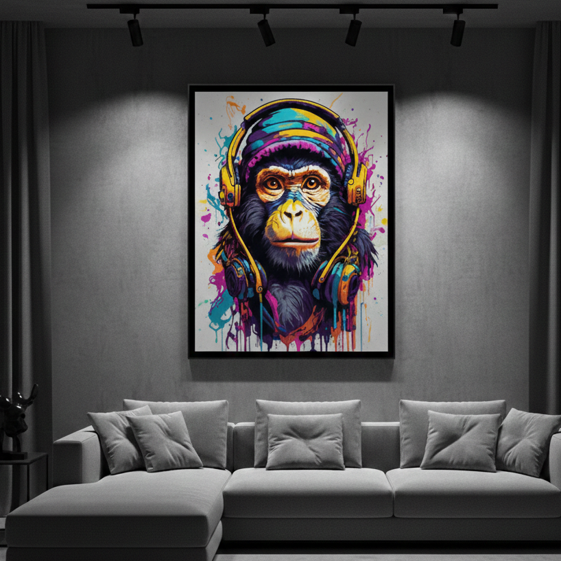 Cool Monkey with Headphones | Wall Art