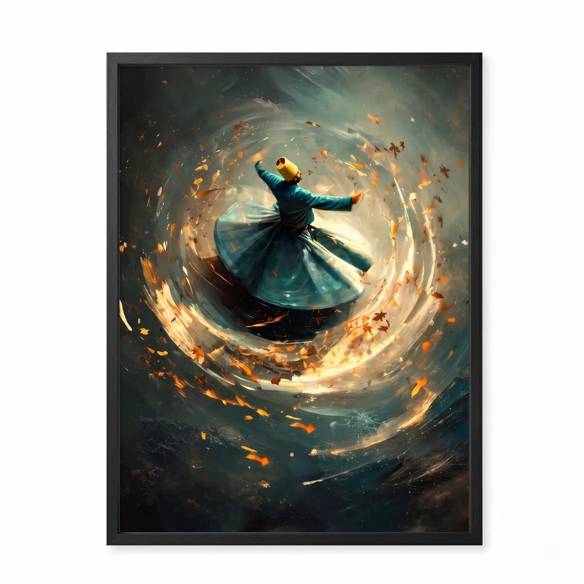 Whirling dervish in serene living room