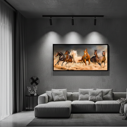 Black White Running Horses Canvas Frame | Wall Art