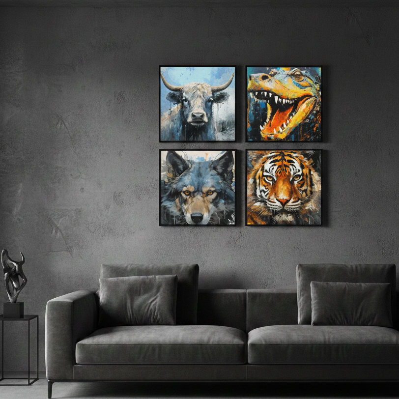Jungle Safari Animals (4Panel) Wall Art