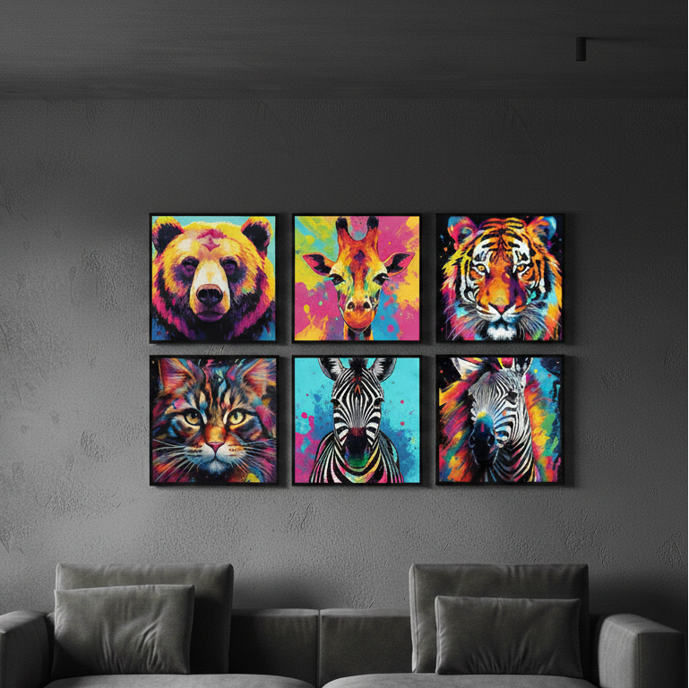 Abstract Safari Animals (6Panel) Wall Art