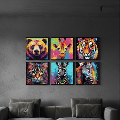 Abstract Safari Animals (6Panel) Wall Art