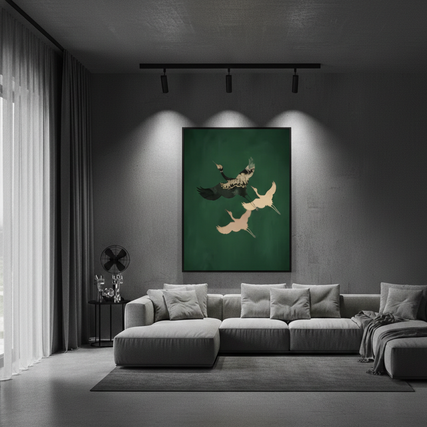 Emerald Green and Gold Birds Canvas Frames Wall Art