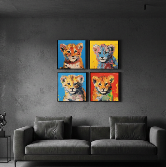Colorful Baby Lion Graffiti (4panel) Wall Art