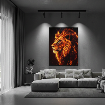 Lion with mane made of fire | Wall Art