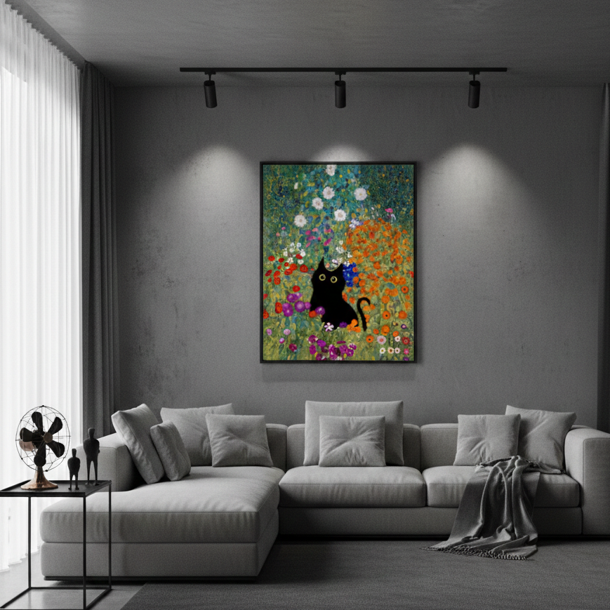 Gustav Klimt Garden Cat Print Canvas Frames Wall Art
