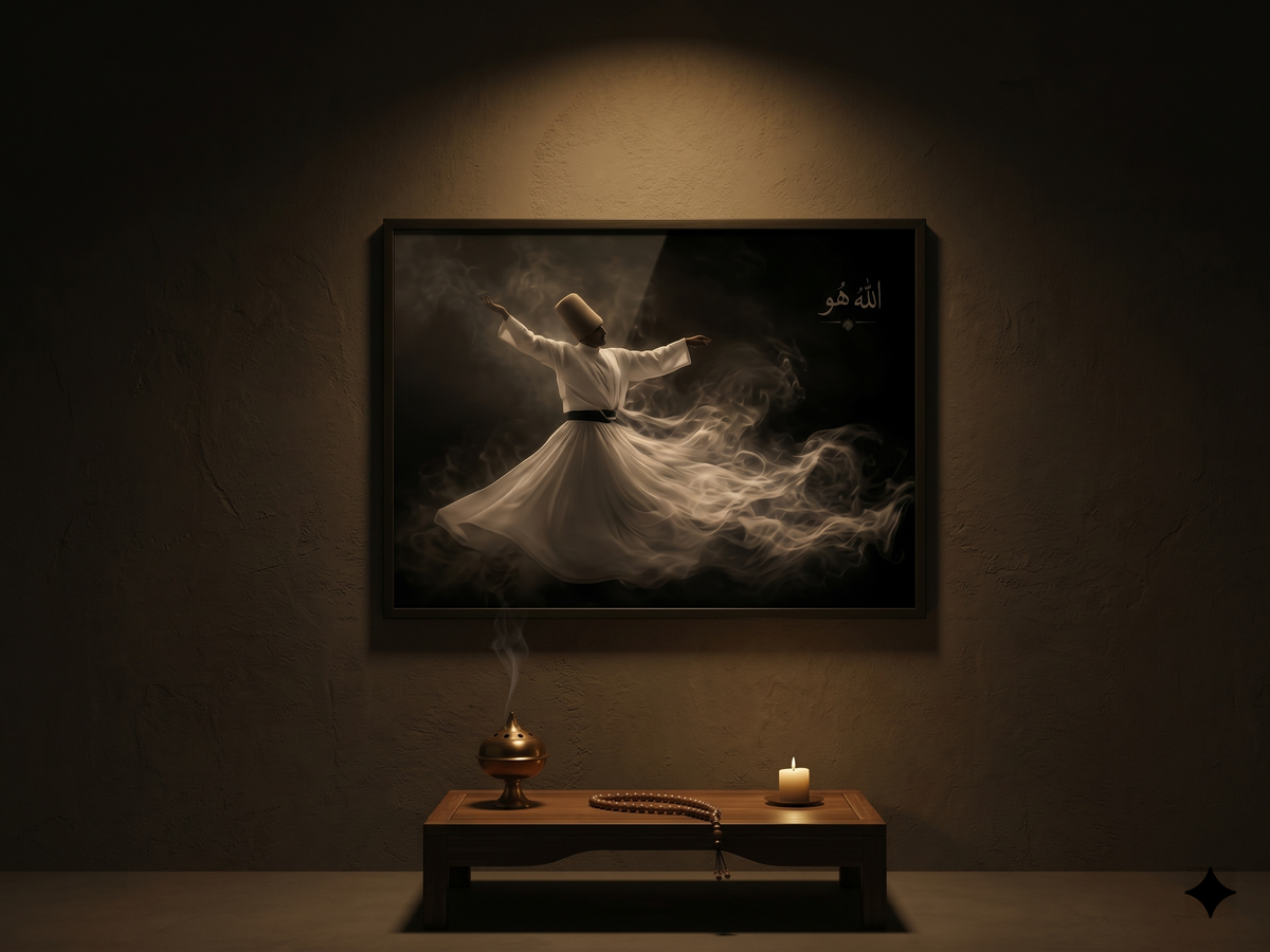 Allah Hu – Sufi Whirling Dervish Canvas Frame Art